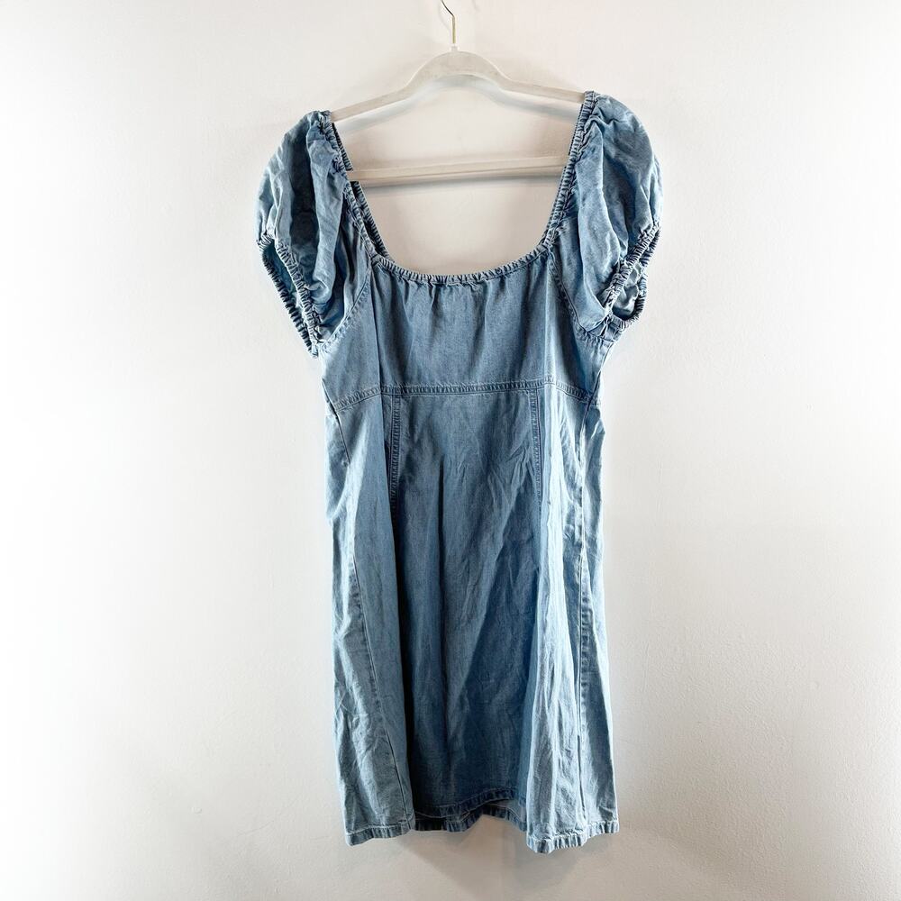 Madewell Denim Short Puff Sleeve Button Up Margie Mini Dress Bevy Wash Blue 12 - Picture 6 of 7